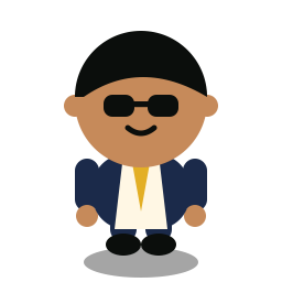Big Slick, a chibi casino character in a navy suit and gold tie.