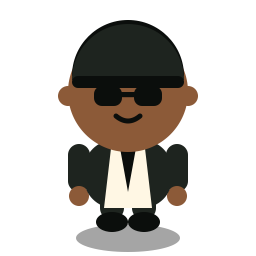 Bruno, a chibi casino character in a dark suit and shades.
