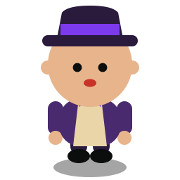 Mystic Marla, a chibi casino character in a purple hat and robes.