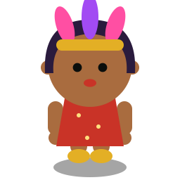 Ruby, a chibi casino character in a red showgirl dress and feathered headdress.